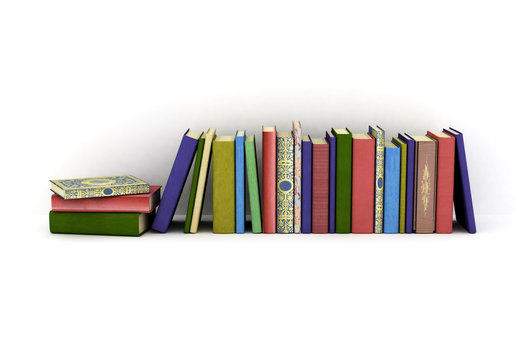 Row of color books isolated on white background