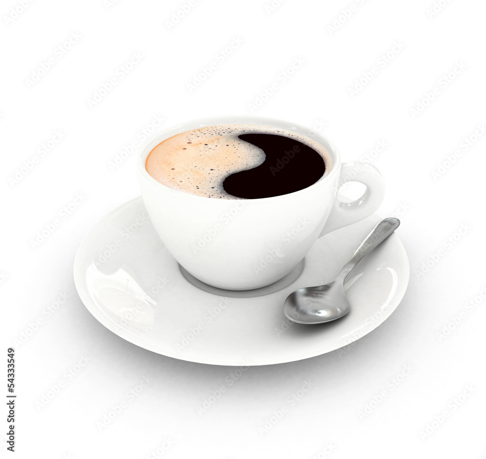 Sticker coffee cup with spoon , 3d