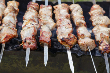 cooking pork shashlik  on skewer