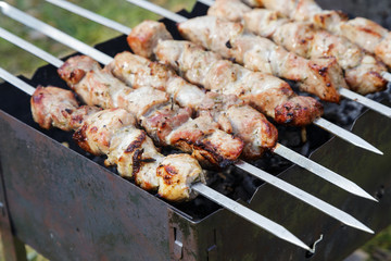 cooking pork shashlik  on skewer