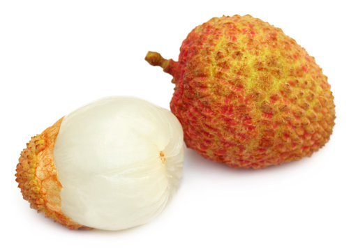 Ripe lychee with peeled one