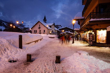 Fototapeta na wymiar Megeve Ski Resort at French Alps in the Night