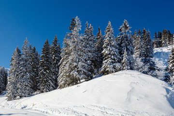 Sunny Ski Slope near Megeve in French Alps, France