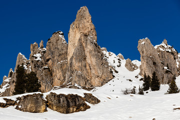 Rocky Mountains on the Ski Resort of Arabba, Dolomites Alps, Ita