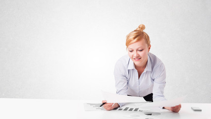 Young businesswoman with plain white copy space