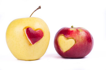 apple with different heart isolated on white