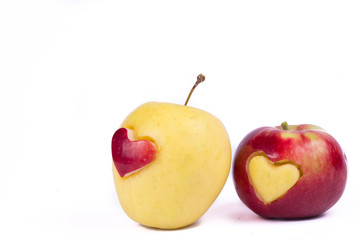 apple with different heart isolated on white