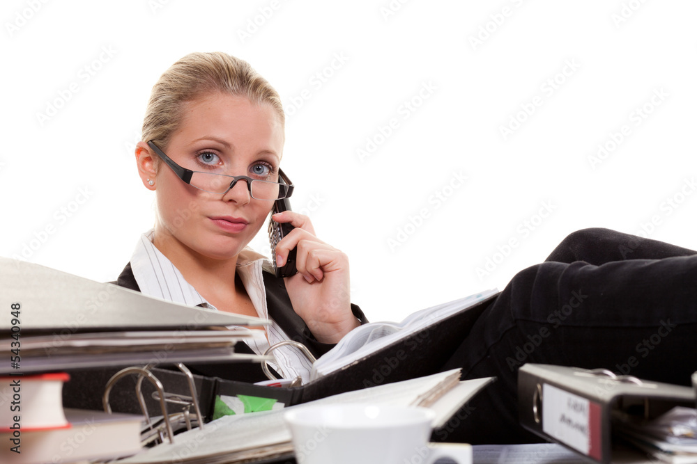 Wall mural woman in front of a desk