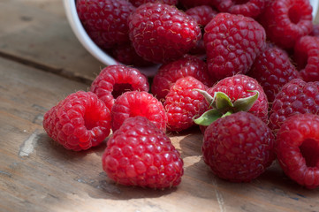 Raspberries on table