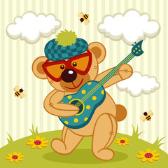 Naklejka premium teddy bear play on a guitar - vector illustration