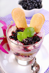 blueberry tiramisu dessert in glass