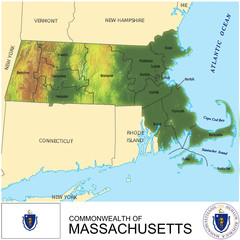 Obraz premium Massachusetts USA counties name location map background