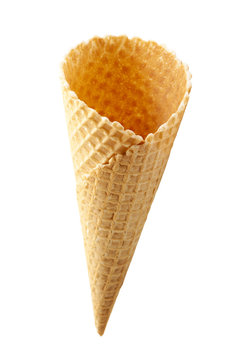 ice cream wafer cone close-up isolated on white background