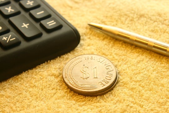 Asian Coin, Singapore  Money, Pen Calculator, Wealth Management