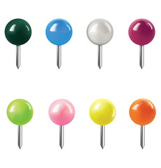 Pushpins on white background. Vector illustration