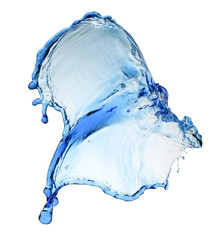 Fototapeta na wymiar Flying splash blue liquid on a white background
