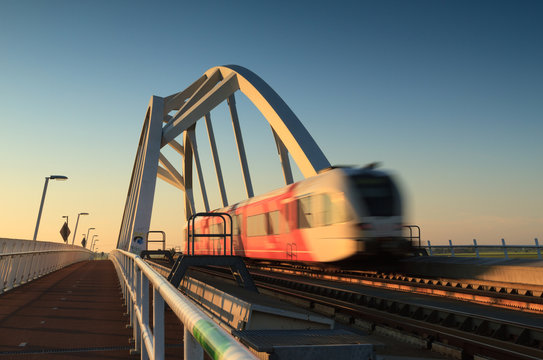 Train Speeding Over Bridge.