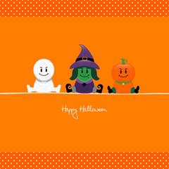 Halloween Mummy, Witch & Pumpkin Orange Dots