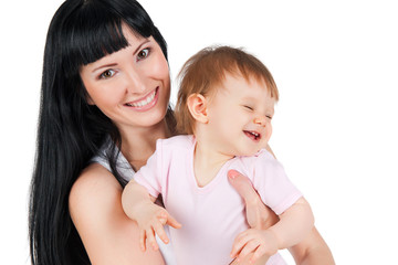Mother and daughter, isolated on white