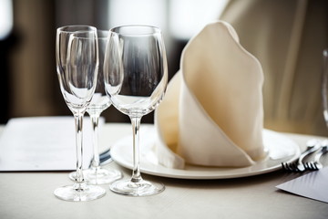 Empty glasses set in restaurant