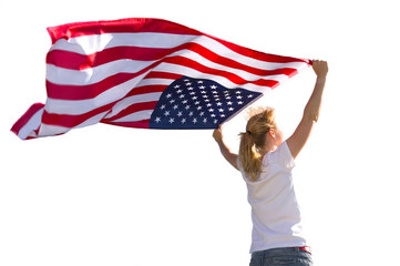 Frau mit USA-Flagge