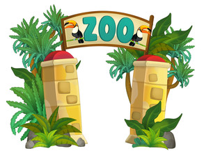 Cartoon zoo - amusement park - illustration - obrazy, fototapety, plakaty