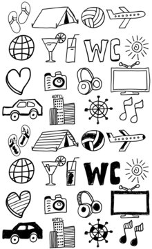 Travel icons set / doodles hand drawn