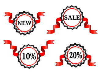 labels with red ribbons