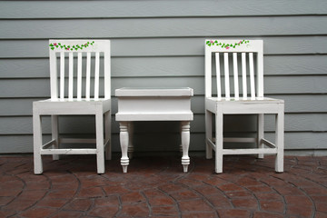 white wood chair and table