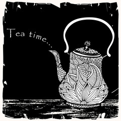 Tea time- Tea pot with floral decoration