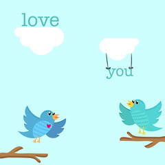 Heart tweet birds gift card Light background