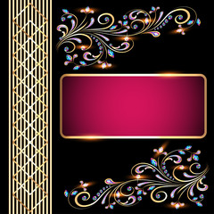 Background  with precious stones, gold pattern for invitation
