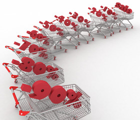 Shopping carts full of percentage sale.