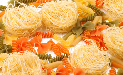 different pasta in three colors.