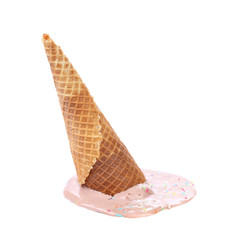 Chocolate ice cream cone fallen
