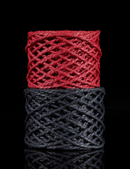 grey and red twine