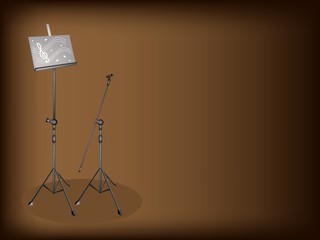 Music and Microphone Stand on Brown Background