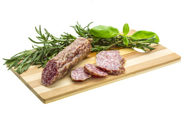 Salami with rosemary, basil
