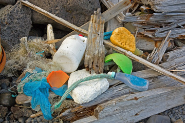 Marine garbage washed ashore