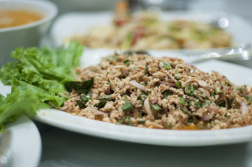 a spicy minced meat salad