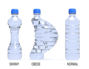 Bottles, normal, obese and skinny - obrazy, fototapety, plakaty