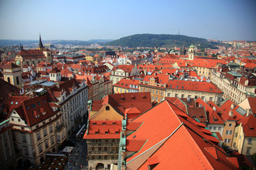 Fototapeta na wymiar Roofs of Prague, Aerial view of Prague, Czech Republic
