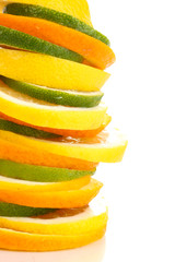 Naklejka na ściany i meble Orange lime and lemon close up isolated on white