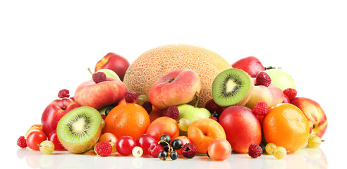 Assortment of juicy fruits, isolated on white