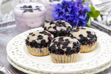 Blueberry muffins. Party table
