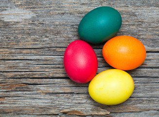 Easter eggs on wooden surface
