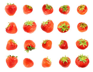 Single red strawberries isolated
