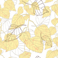 Decorative seamless pattern with birch leaves