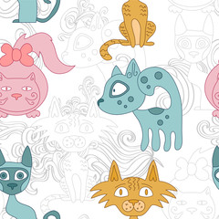 Seamless pattern with lovely cats