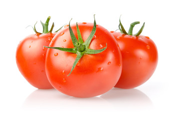 Fresh Tomatoes with Drops Isolated on White Background